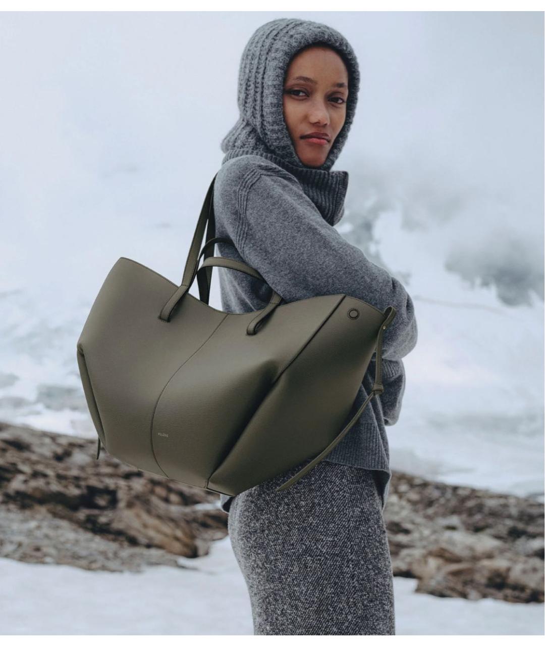 POLENE Зеленая кожаная сумка тоут, фото 3