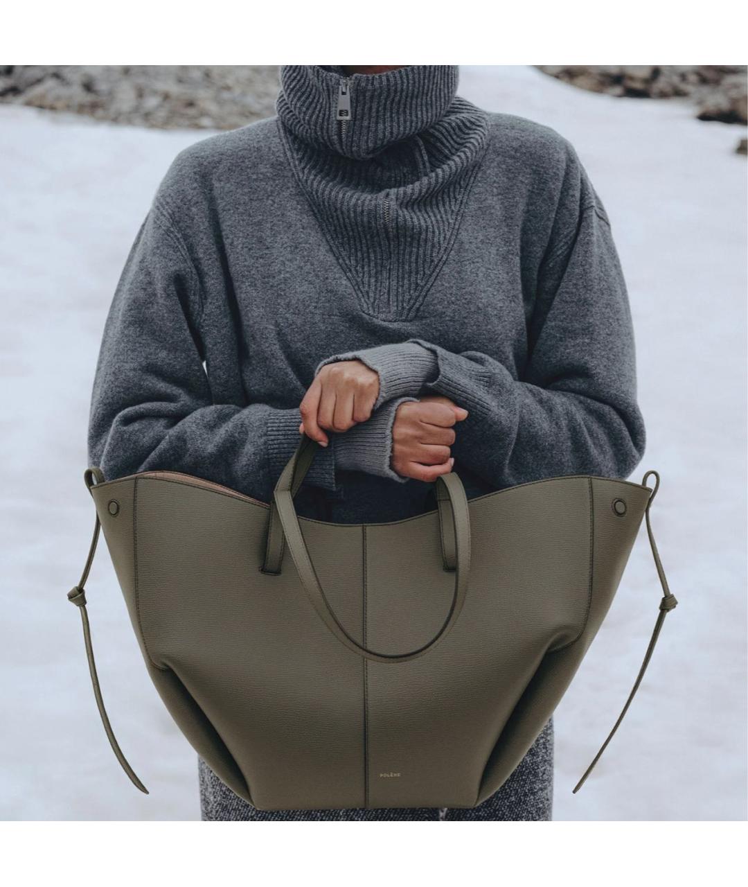 POLENE Зеленая кожаная сумка тоут, фото 2