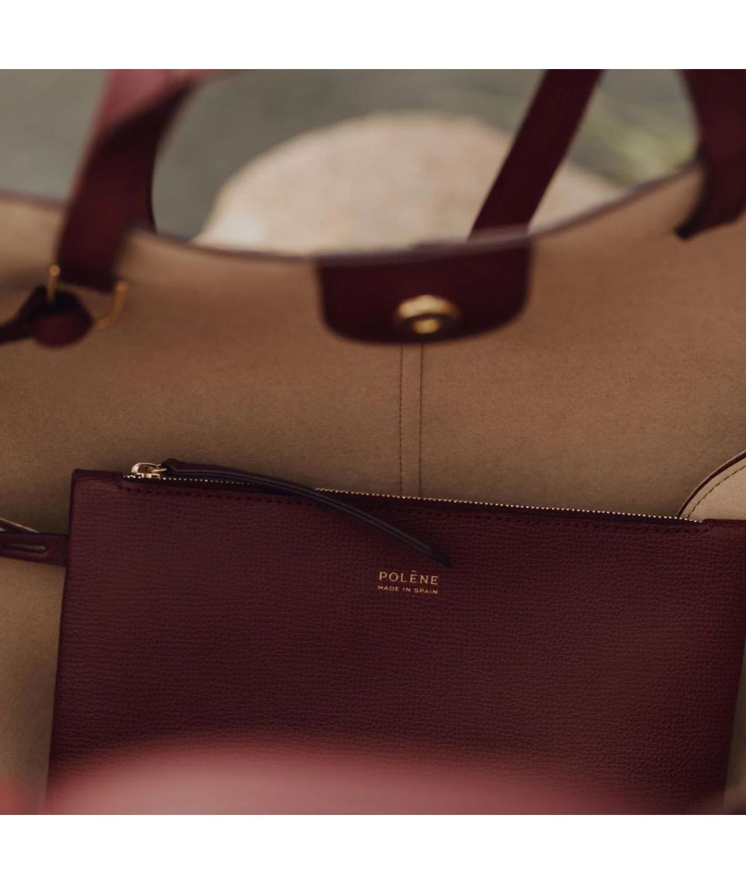 POLENE Бордовая кожаная сумка тоут, фото 3