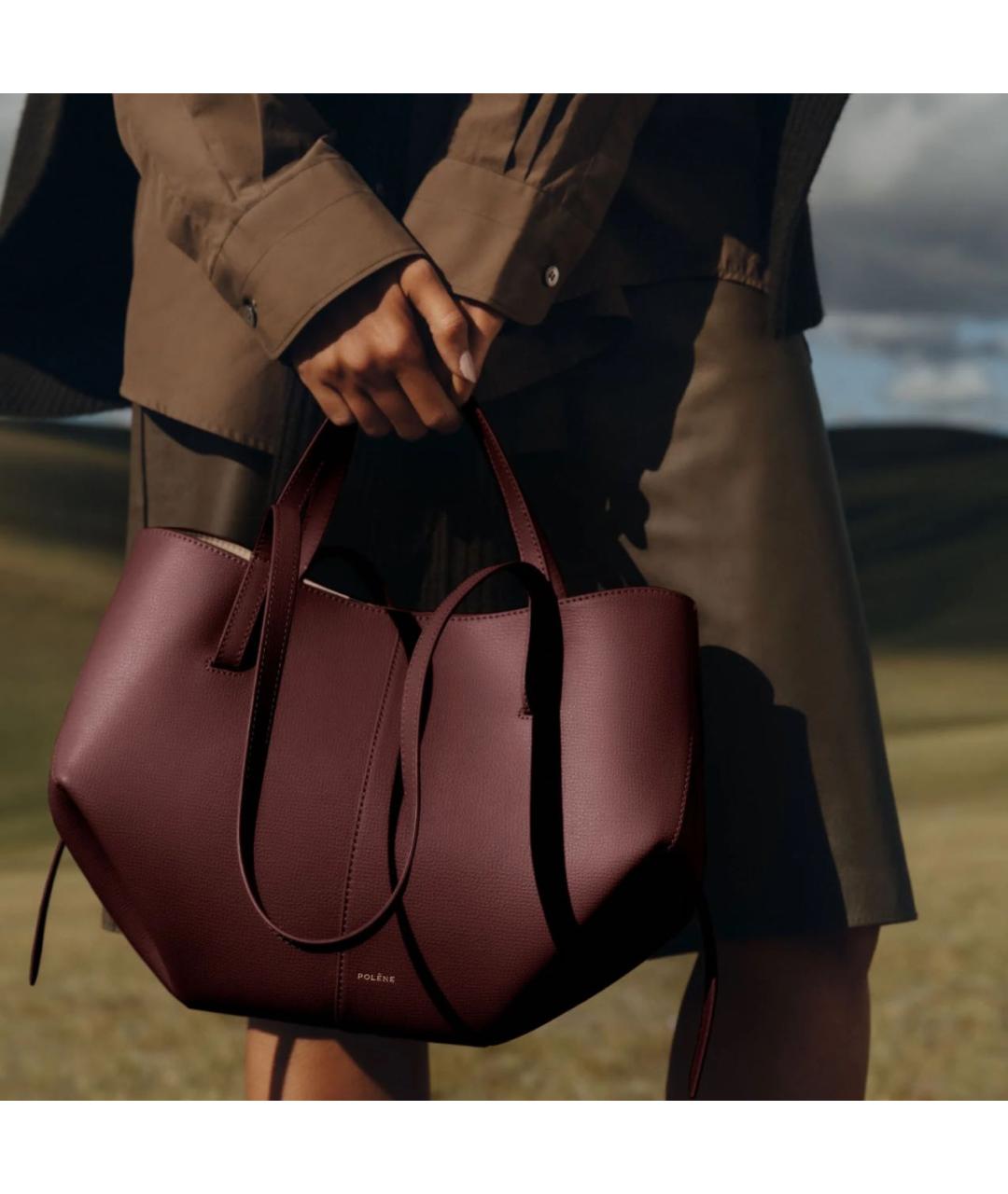 POLENE Бордовая кожаная сумка тоут, фото 4