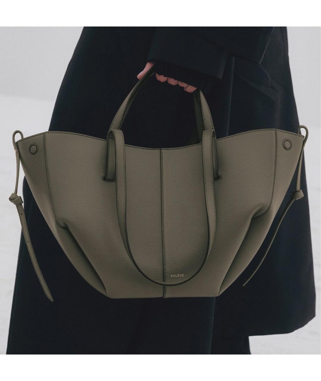 POLENE Зеленая кожаная сумка тоут, фото 2