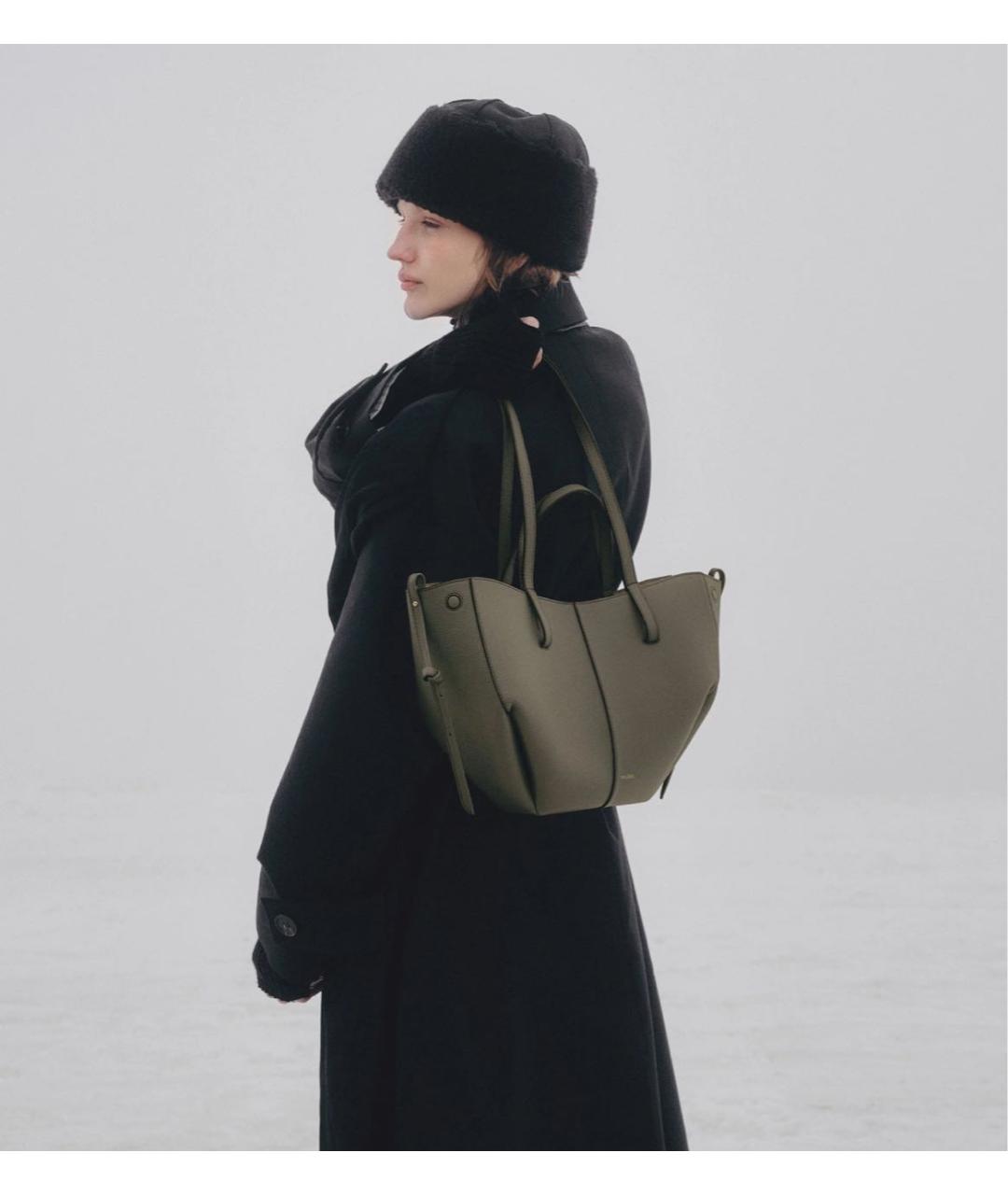 POLENE Зеленая кожаная сумка тоут, фото 3