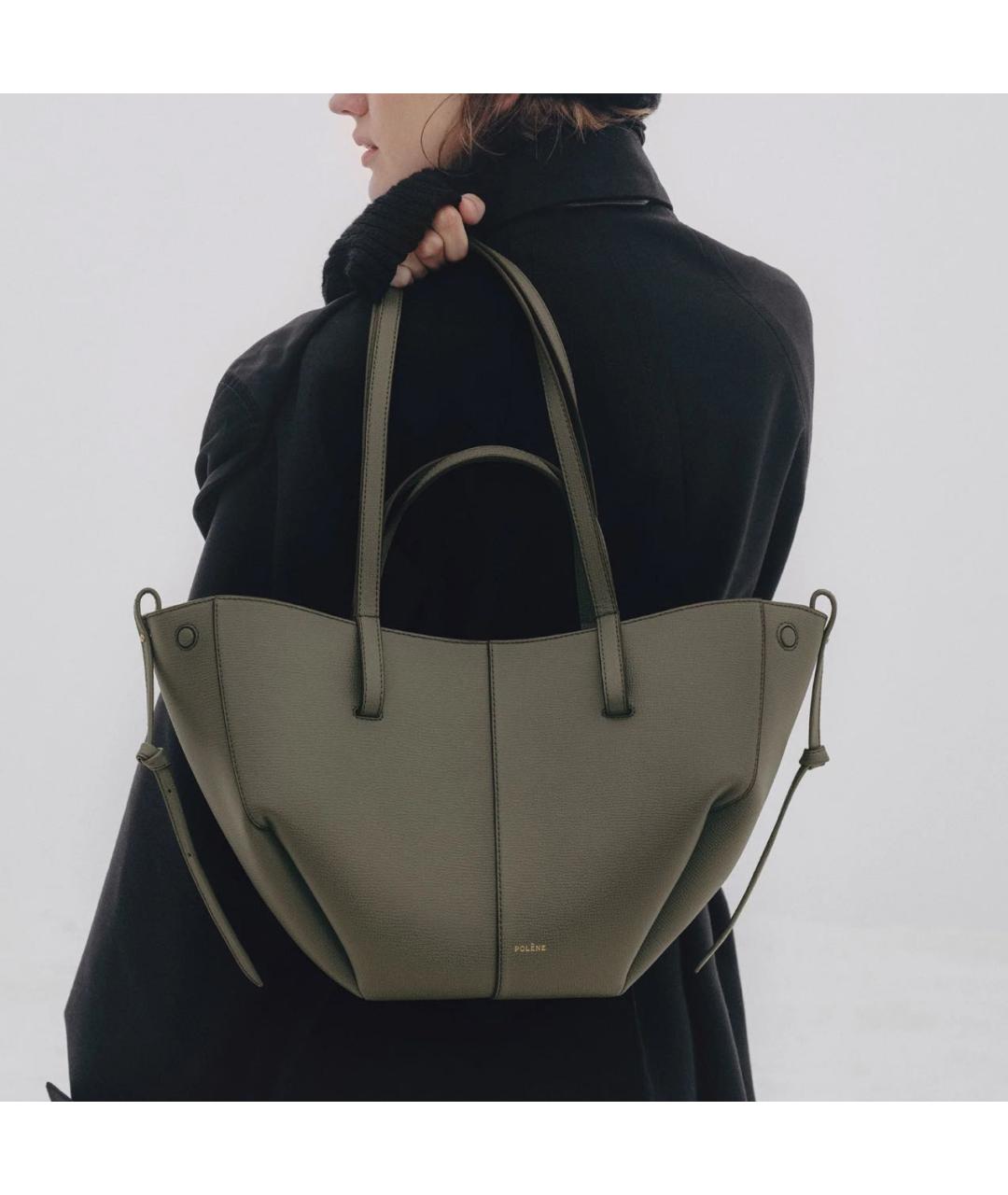 POLENE Зеленая кожаная сумка тоут, фото 4