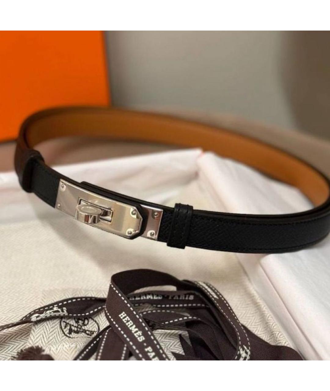 HERMES Черный кожаный ремень, фото 2