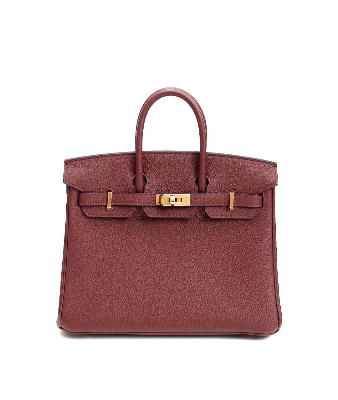 HERMES Бордовая кожаная сумка с короткими ручками, фото 1