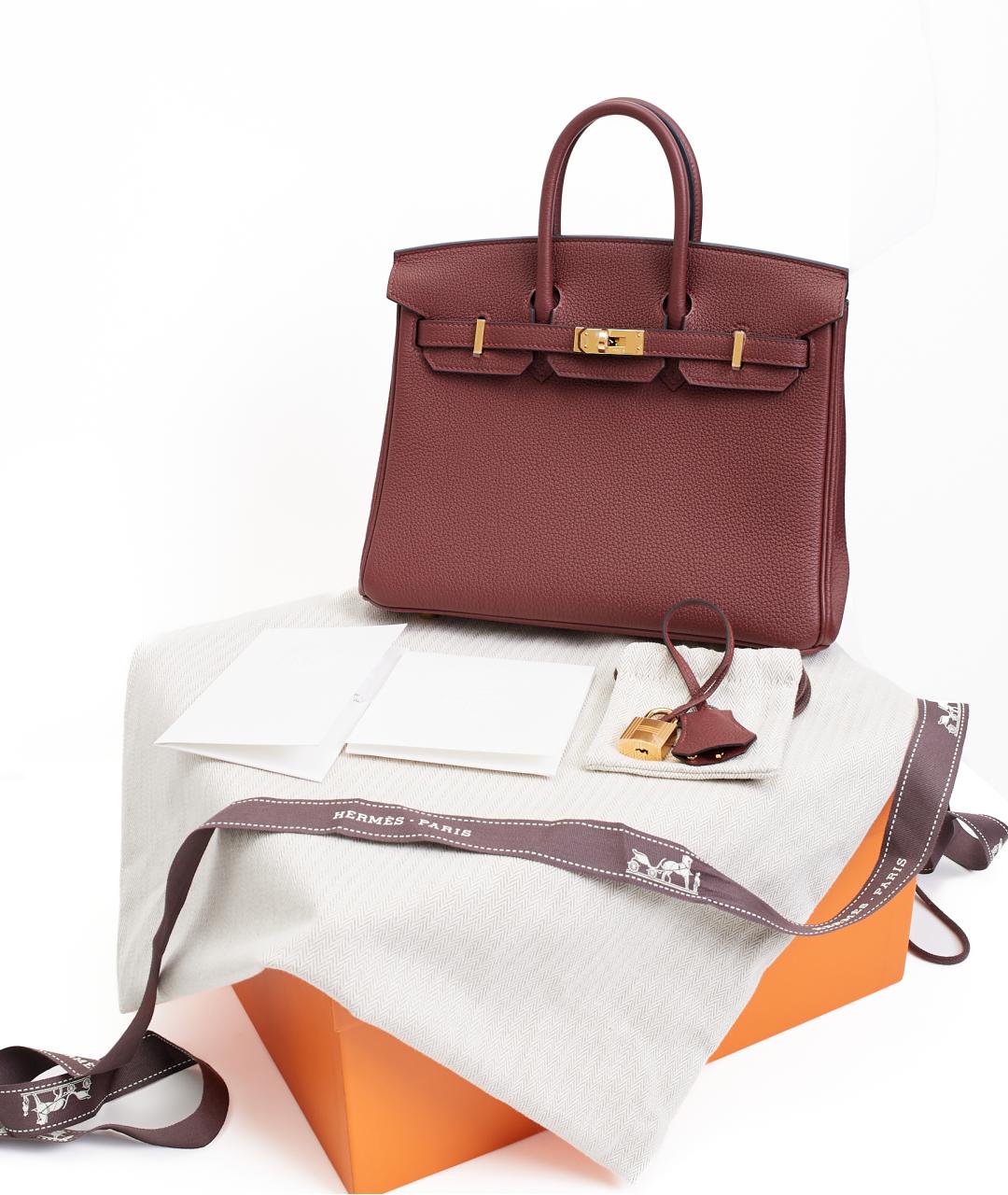 HERMES Бордовая кожаная сумка с короткими ручками, фото 8
