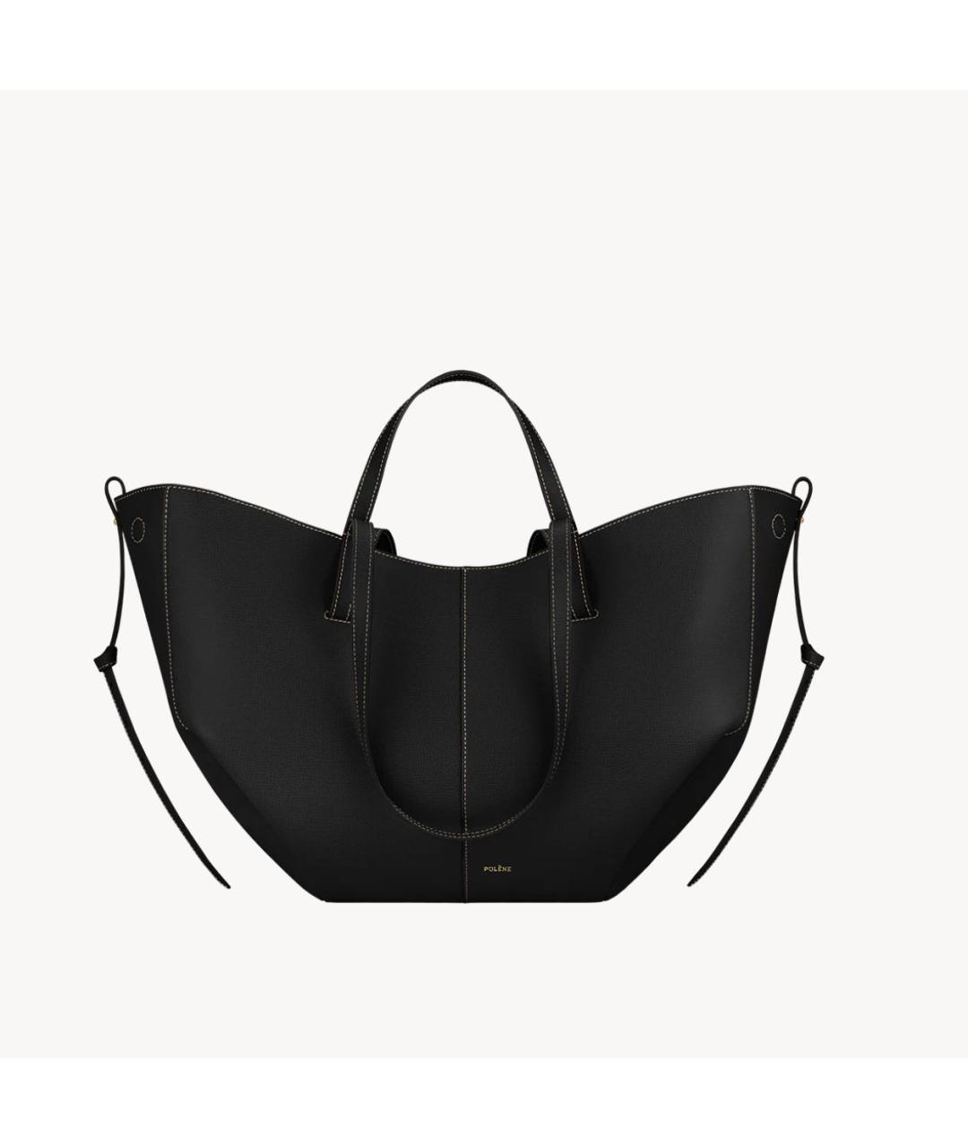 POLENE Черная кожаная сумка тоут, фото 4
