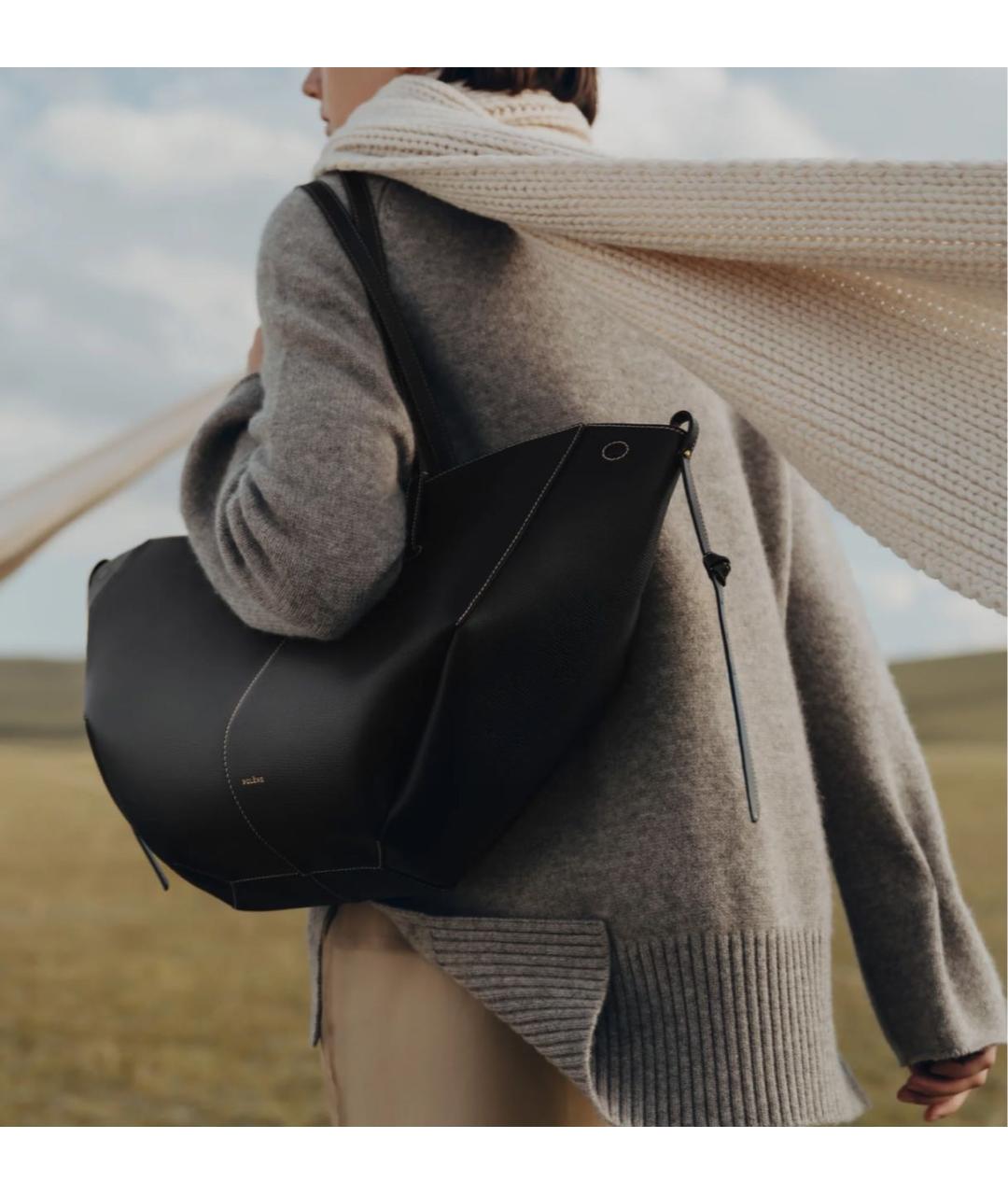 POLENE Черная кожаная сумка тоут, фото 2