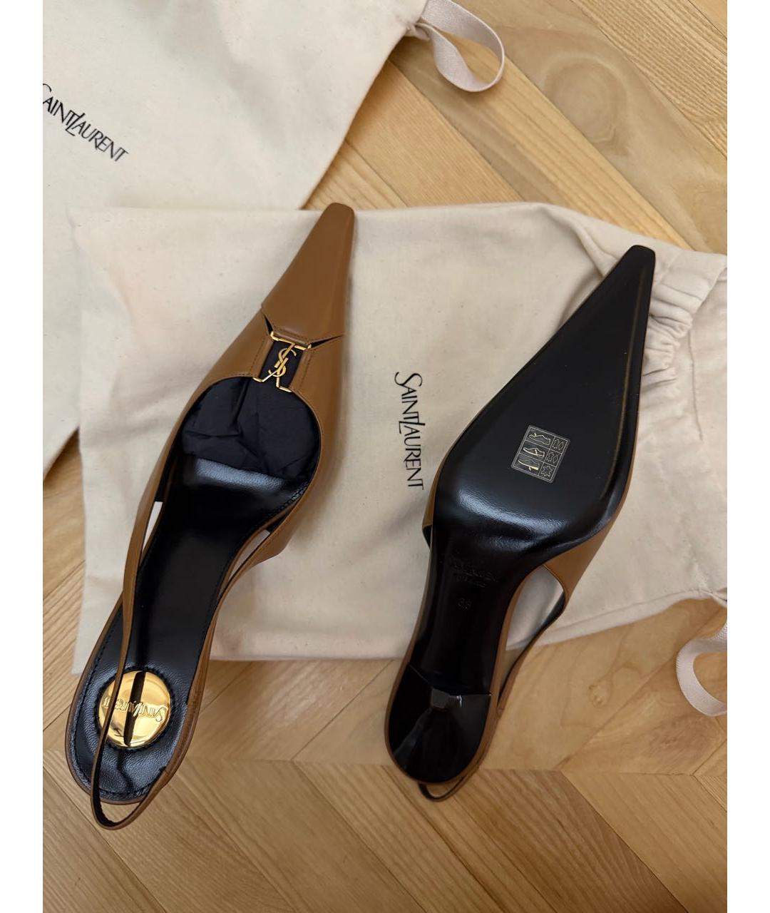 SAINT LAURENT Коричневые кожаные туфли, фото 3