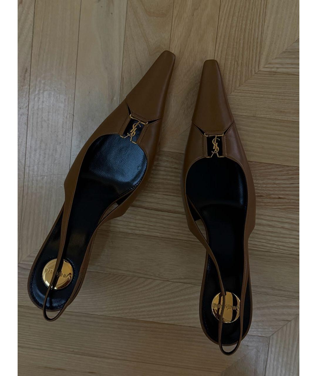 SAINT LAURENT Коричневые кожаные туфли, фото 2