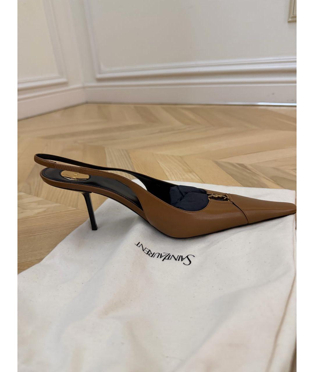 SAINT LAURENT Коричневые кожаные туфли, фото 4