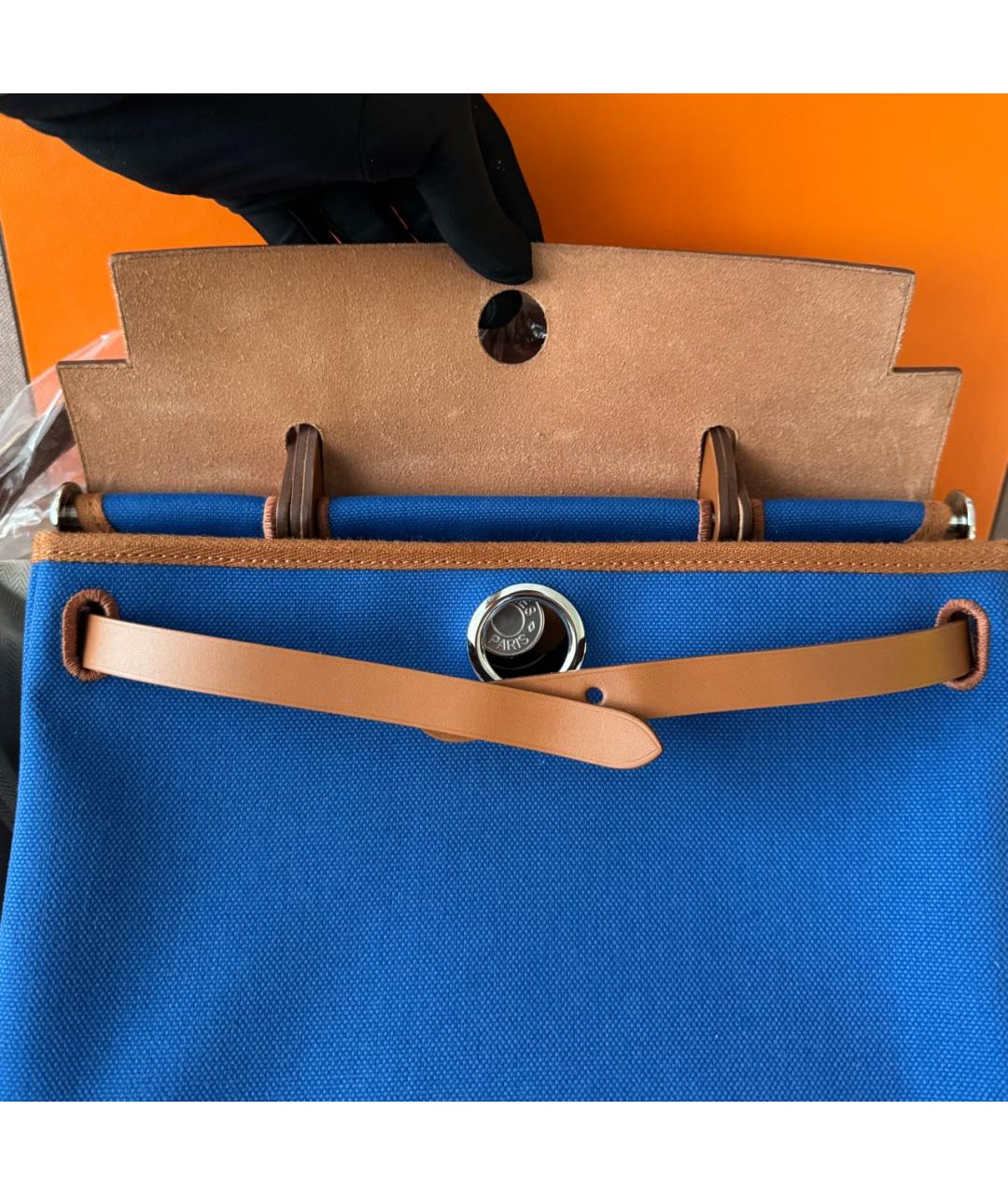 HERMES Синяя сумка с короткими ручками, фото 4