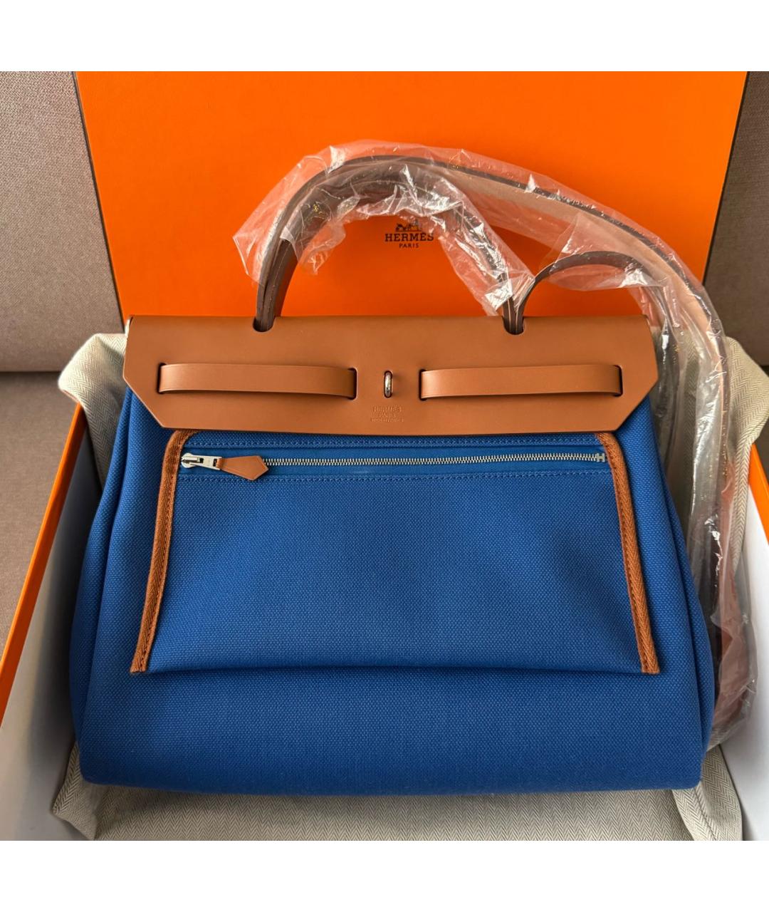 HERMES Синяя сумка с короткими ручками, фото 3