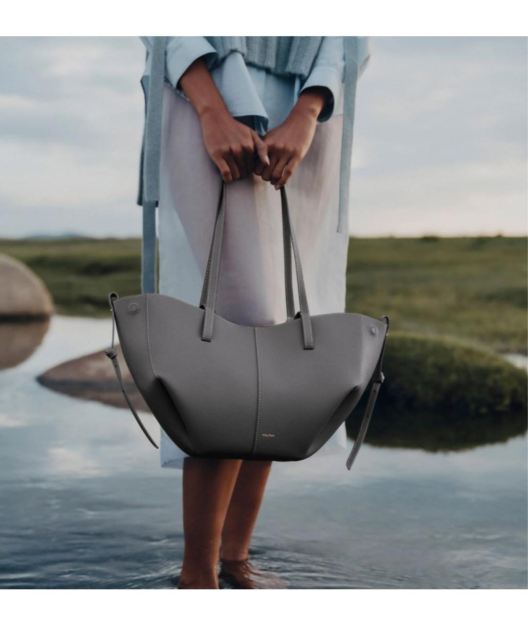 POLENE Серая кожаная сумка тоут, фото 2