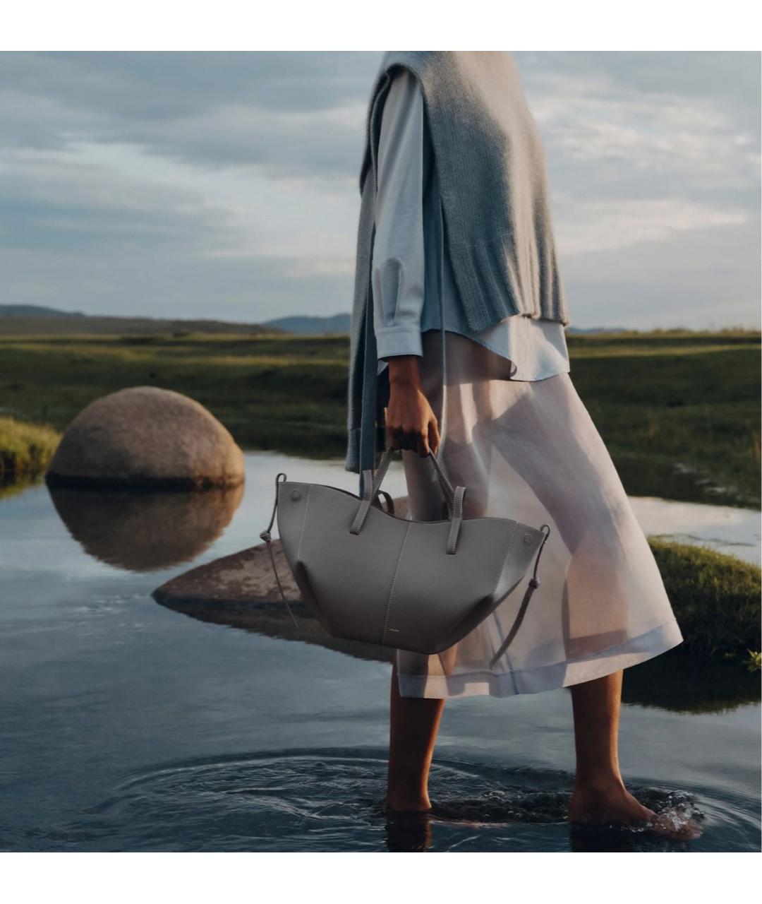 POLENE Серая кожаная сумка тоут, фото 3