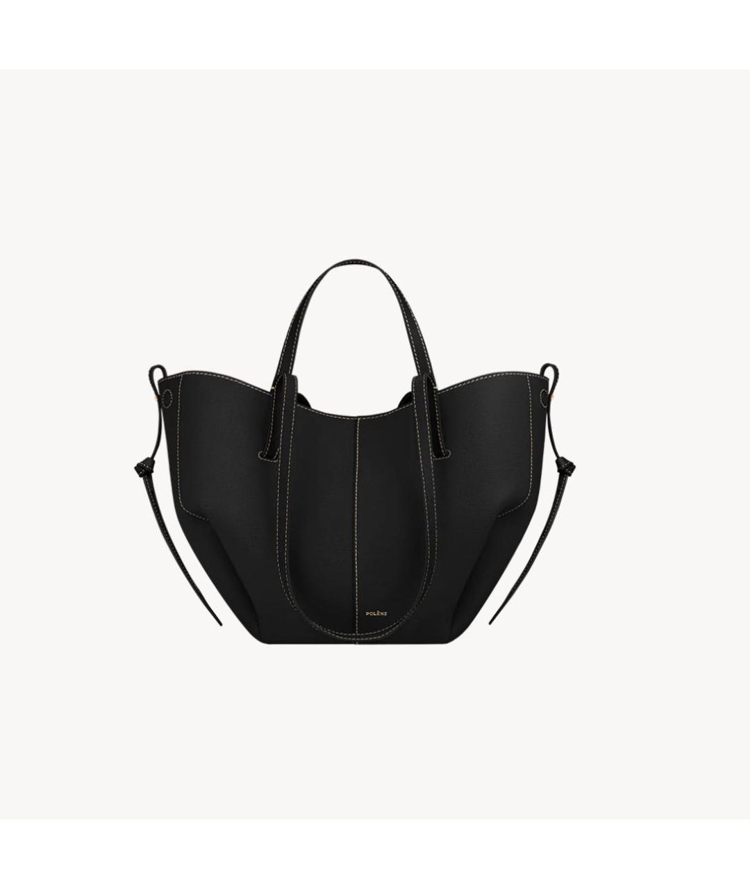 POLENE Черная кожаная сумка тоут, фото 4