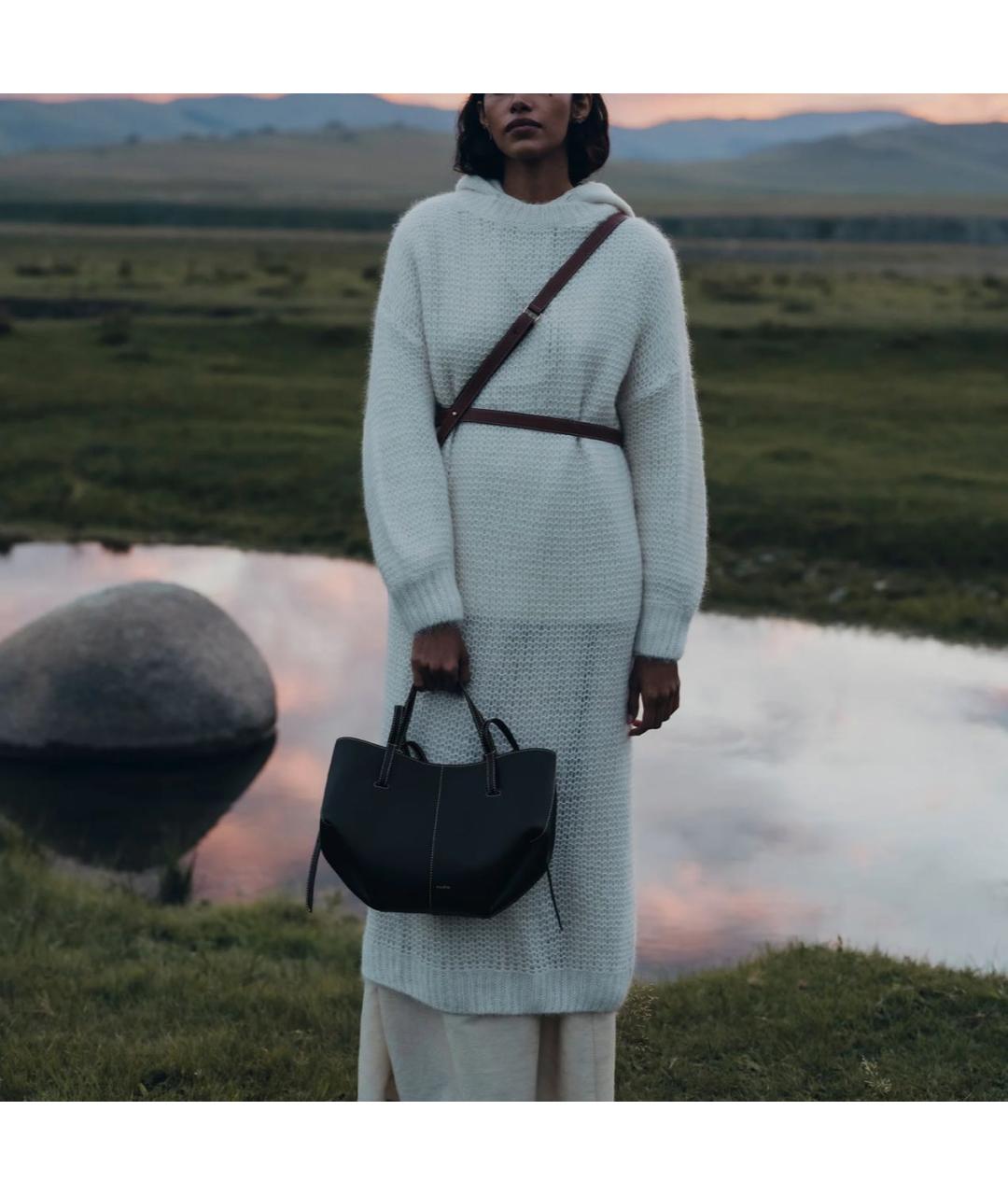 POLENE Черная кожаная сумка тоут, фото 3