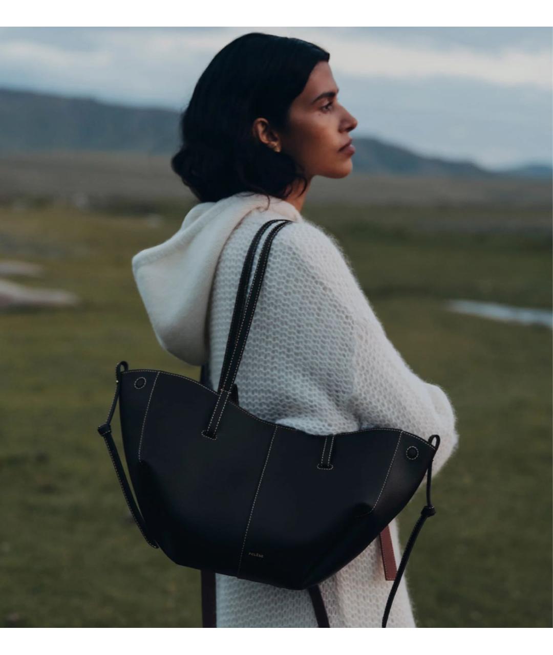 POLENE Черная кожаная сумка тоут, фото 2