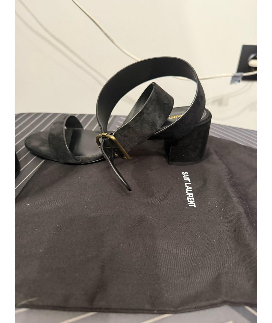 SAINT LAURENT Черные замшевые босоножки, фото 7