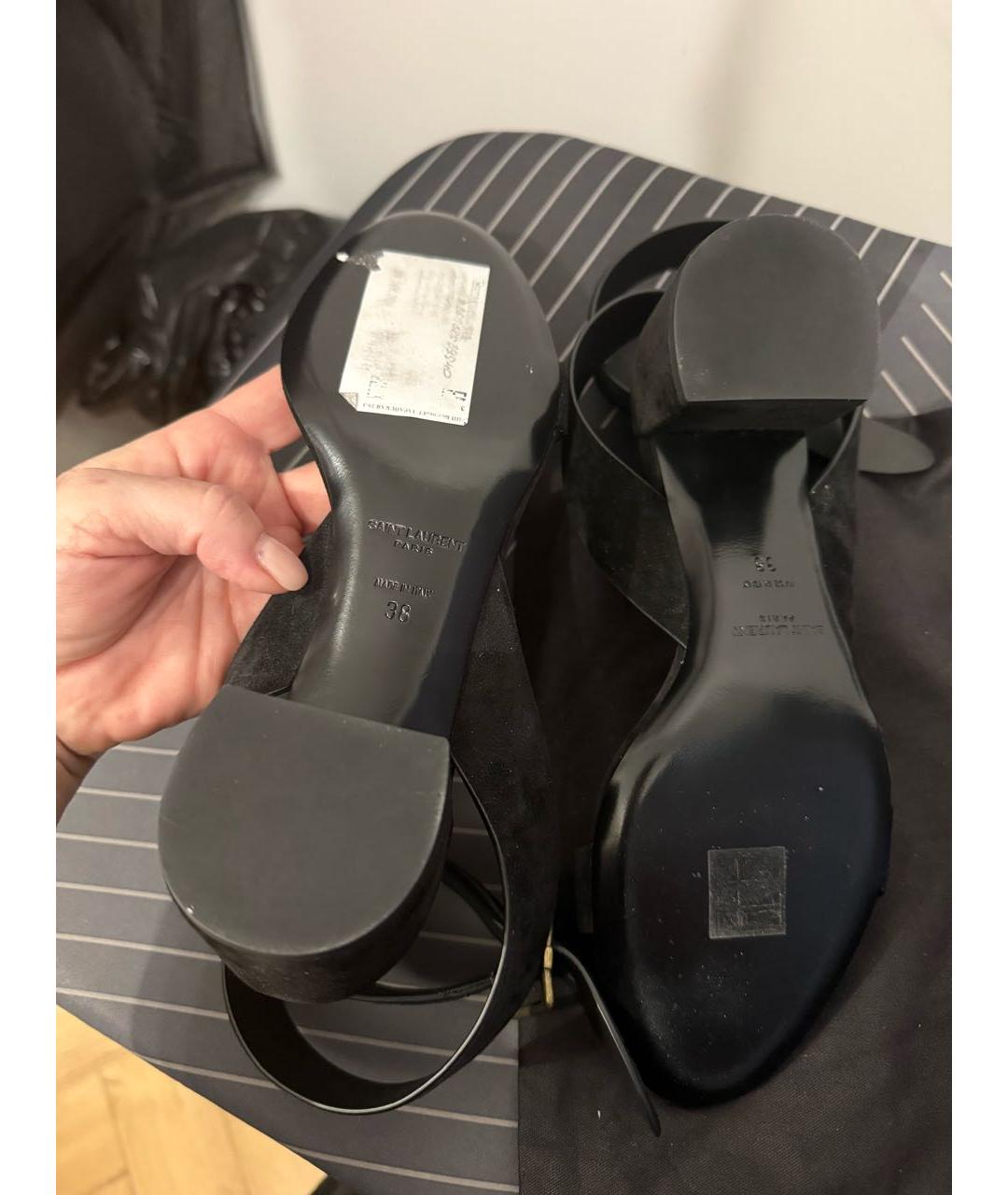 SAINT LAURENT Черные замшевые босоножки, фото 5