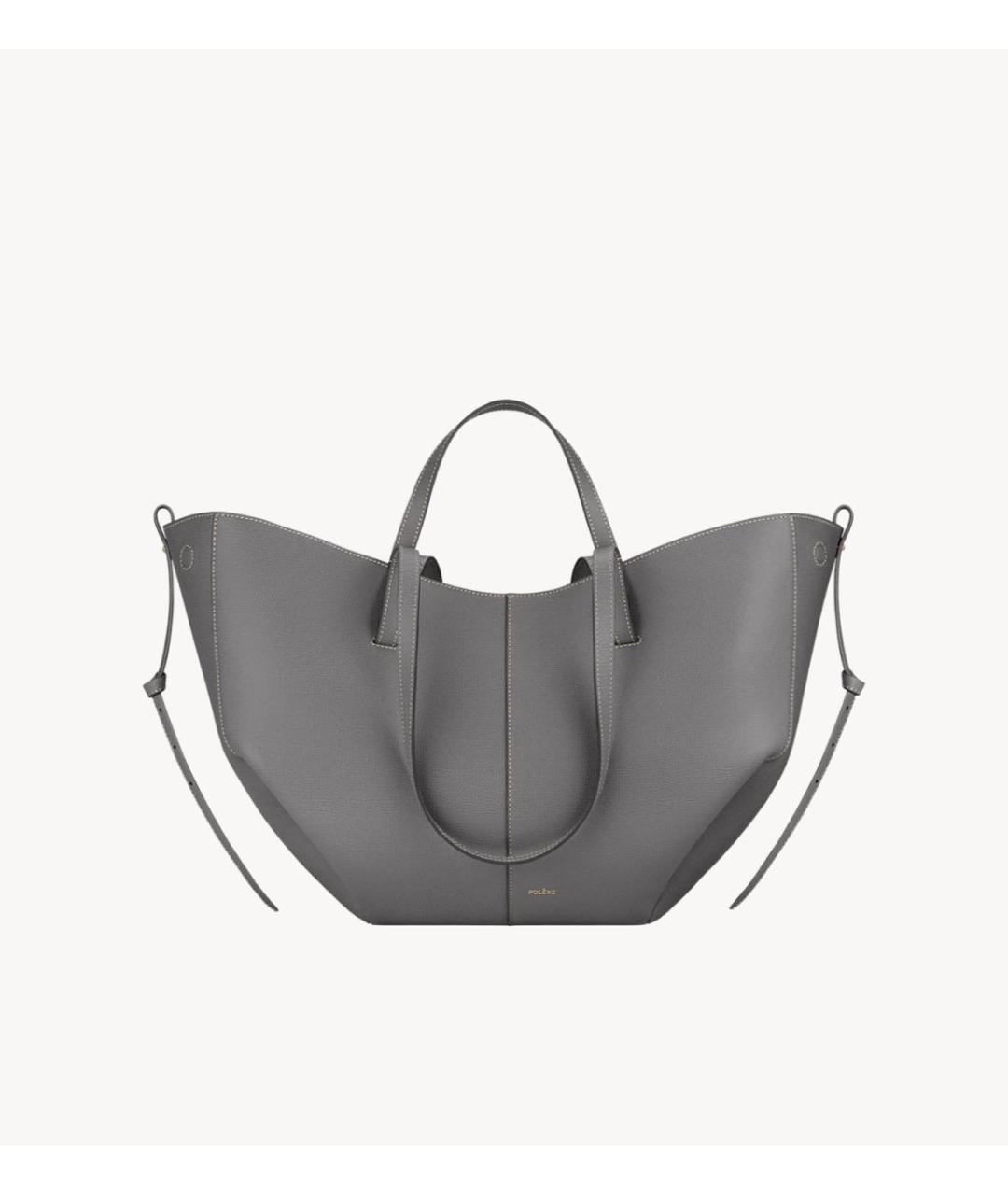 POLENE Серая кожаная сумка тоут, фото 4