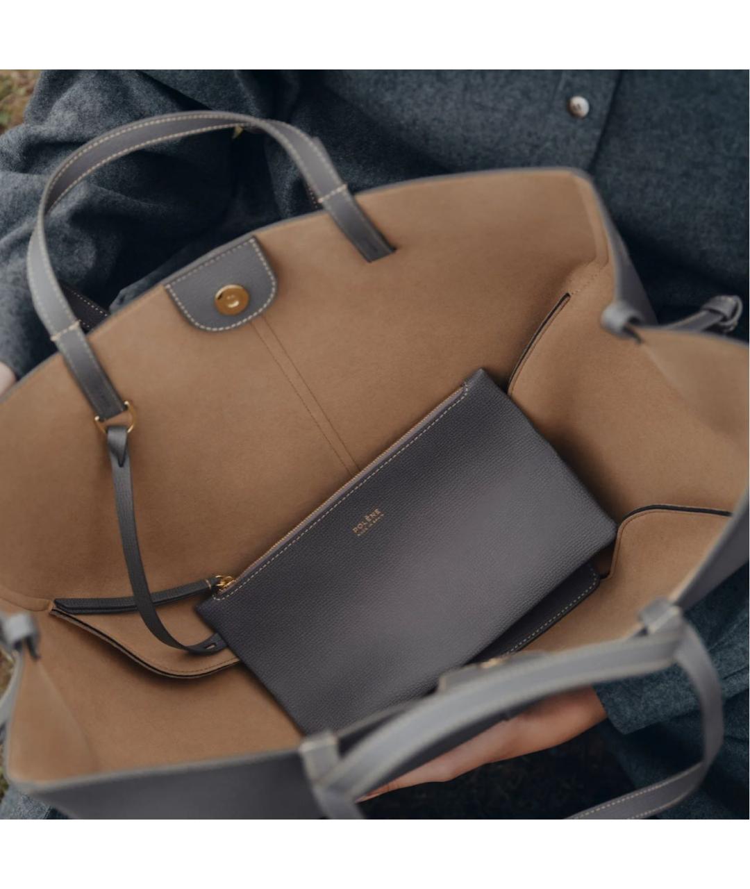 POLENE Серая кожаная сумка тоут, фото 3