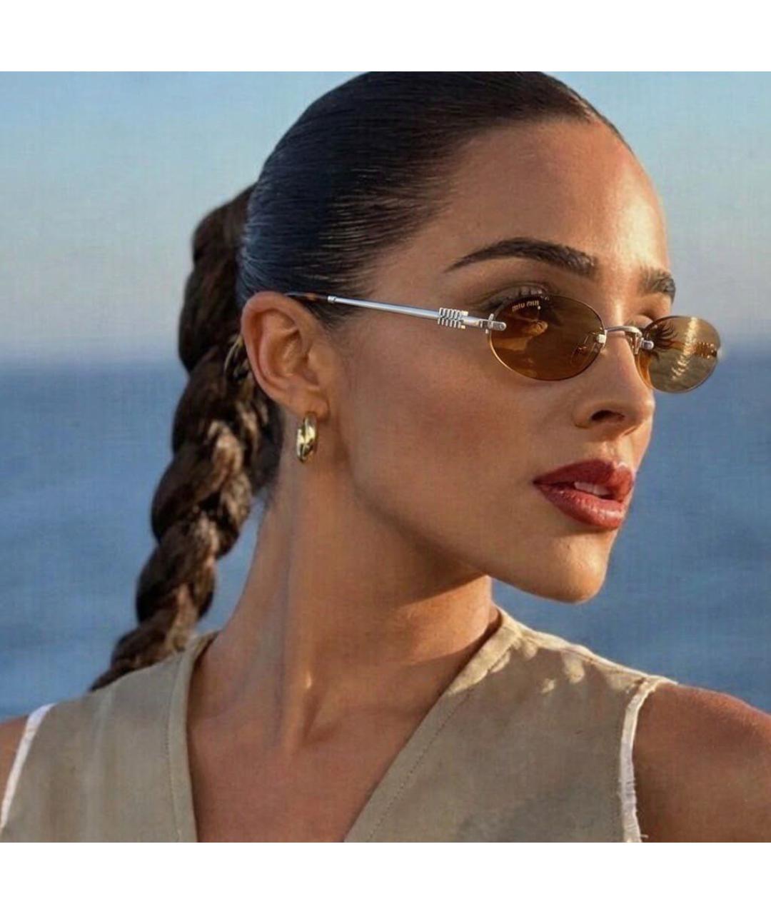 MIU MIU Коричневые металлические солнцезащитные очки, фото 4