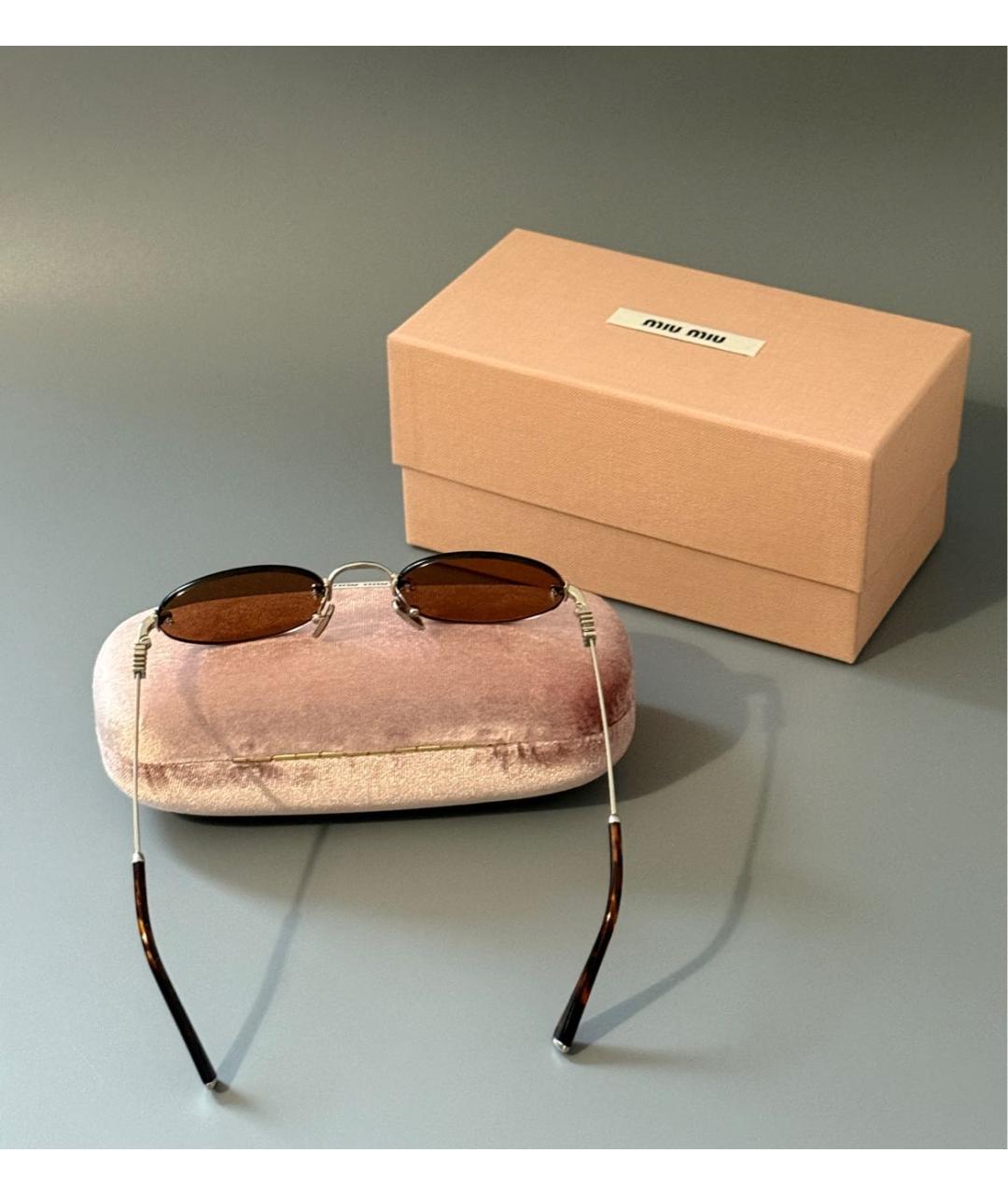 MIU MIU Коричневые металлические солнцезащитные очки, фото 7