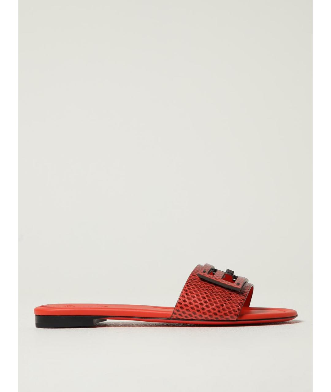 FENDI Красные кожаные шлепанцы, фото 5