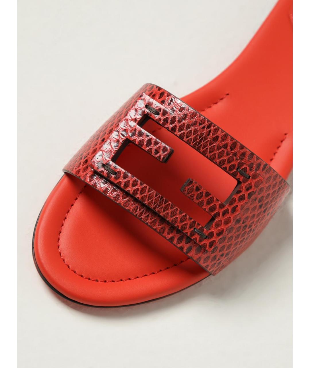 FENDI Красные кожаные шлепанцы, фото 4