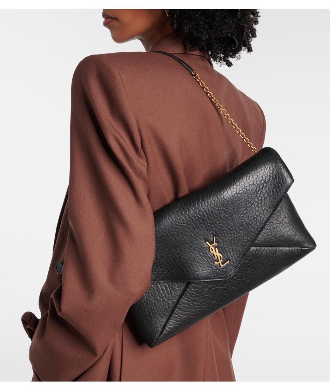 SAINT LAURENT Черная кожаная сумка через плечо, фото 3
