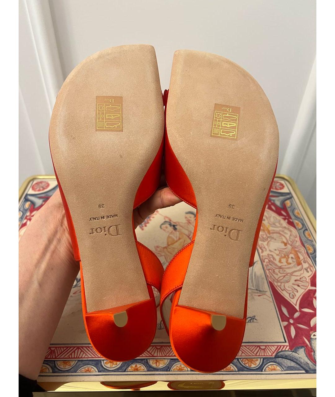 CHRISTIAN DIOR Оранжевое текстильные босоножки, фото 6