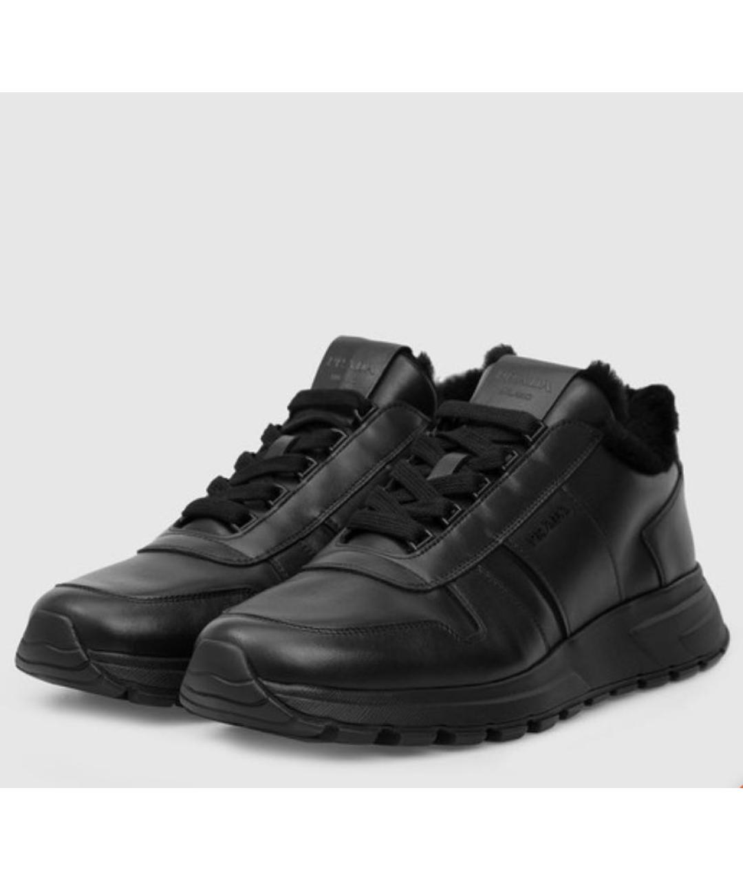 PRADA Черные кожаные низкие кроссовки / кеды, фото 2