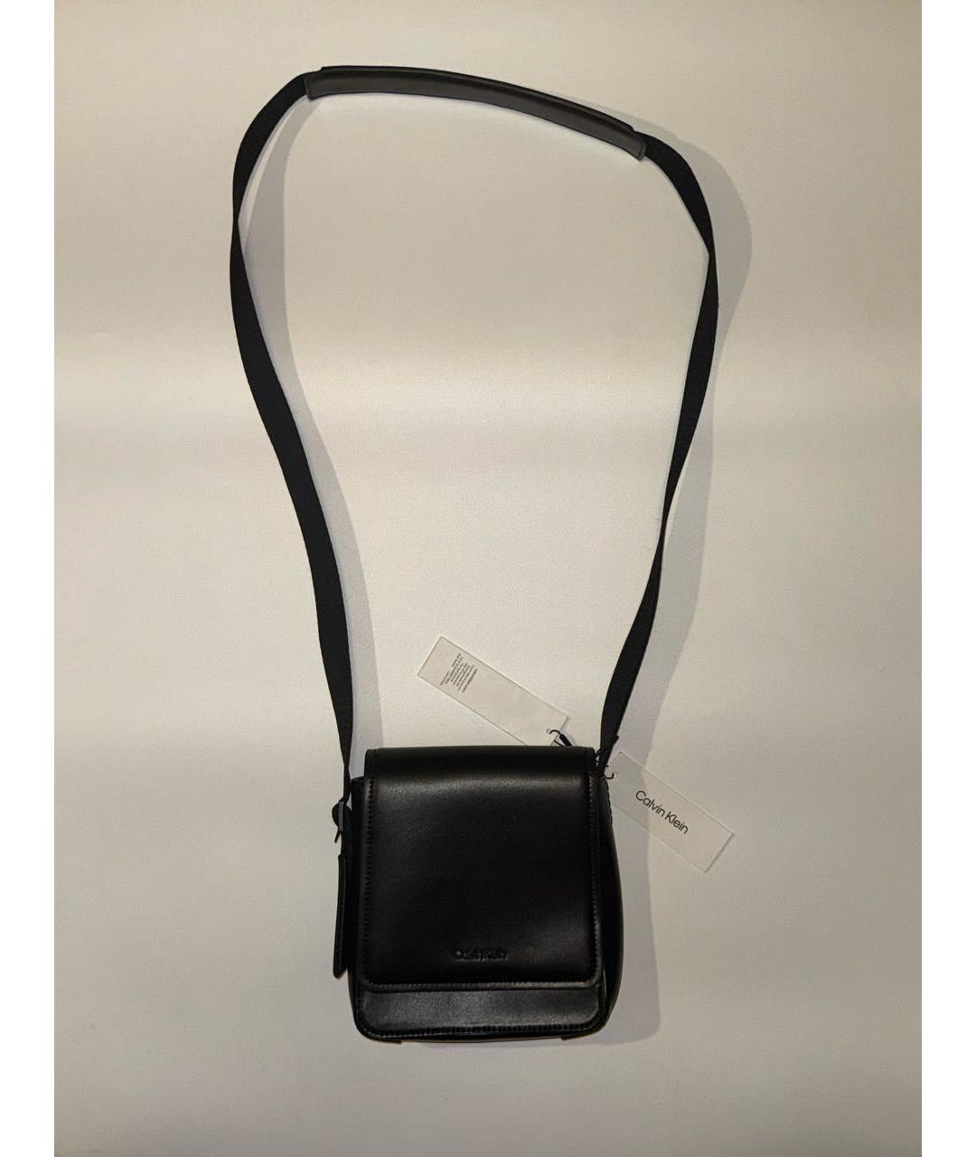 CALVIN KLEIN Черная кожаная сумка на плечо, фото 5