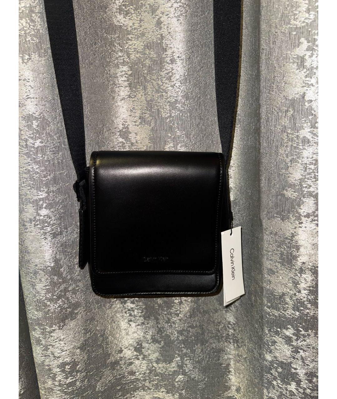 CALVIN KLEIN Черная кожаная сумка на плечо, фото 2