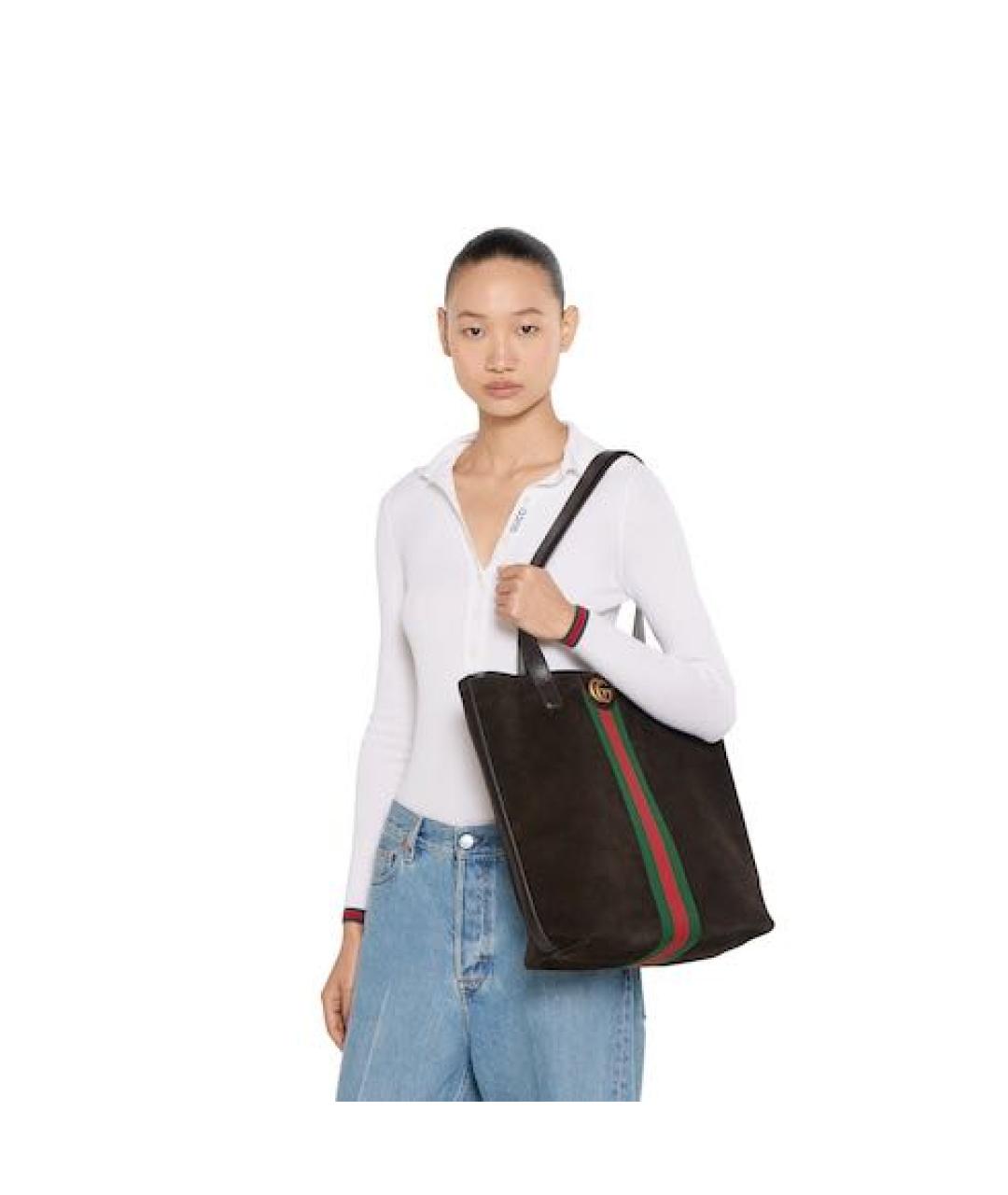 GUCCI Коричневая замшевая сумка тоут, фото 3