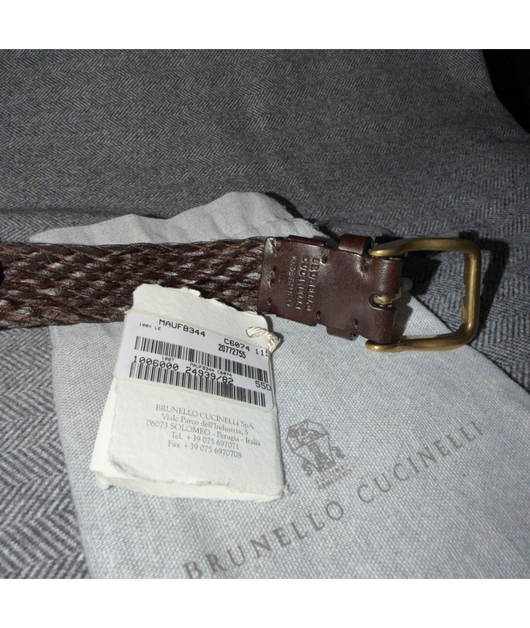 BRUNELLO CUCINELLI Коричневый пелетеный ремень, фото 4