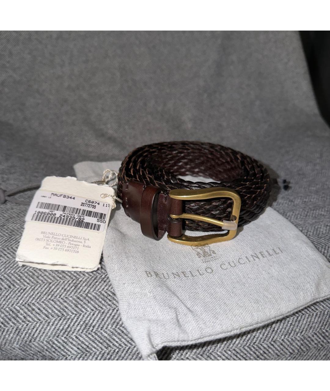 BRUNELLO CUCINELLI Коричневый пелетеный ремень, фото 2