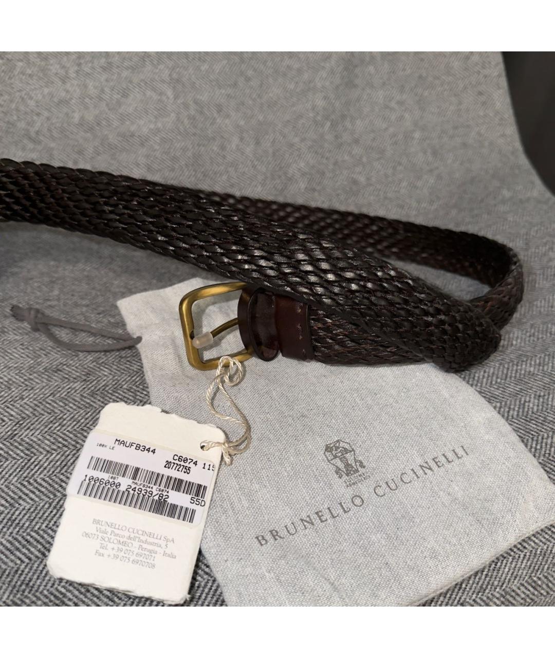 BRUNELLO CUCINELLI Коричневый пелетеный ремень, фото 3