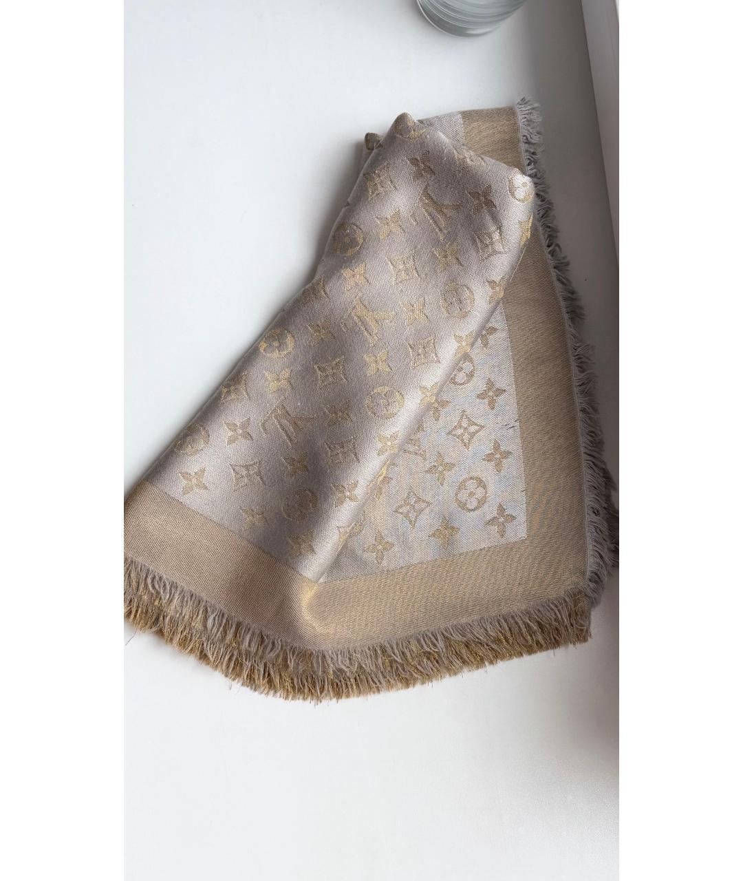 LOUIS VUITTON Бежевый шерстяной платок, фото 4