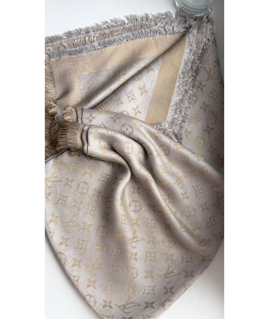 LOUIS VUITTON Бежевый шерстяной платок, фото 3