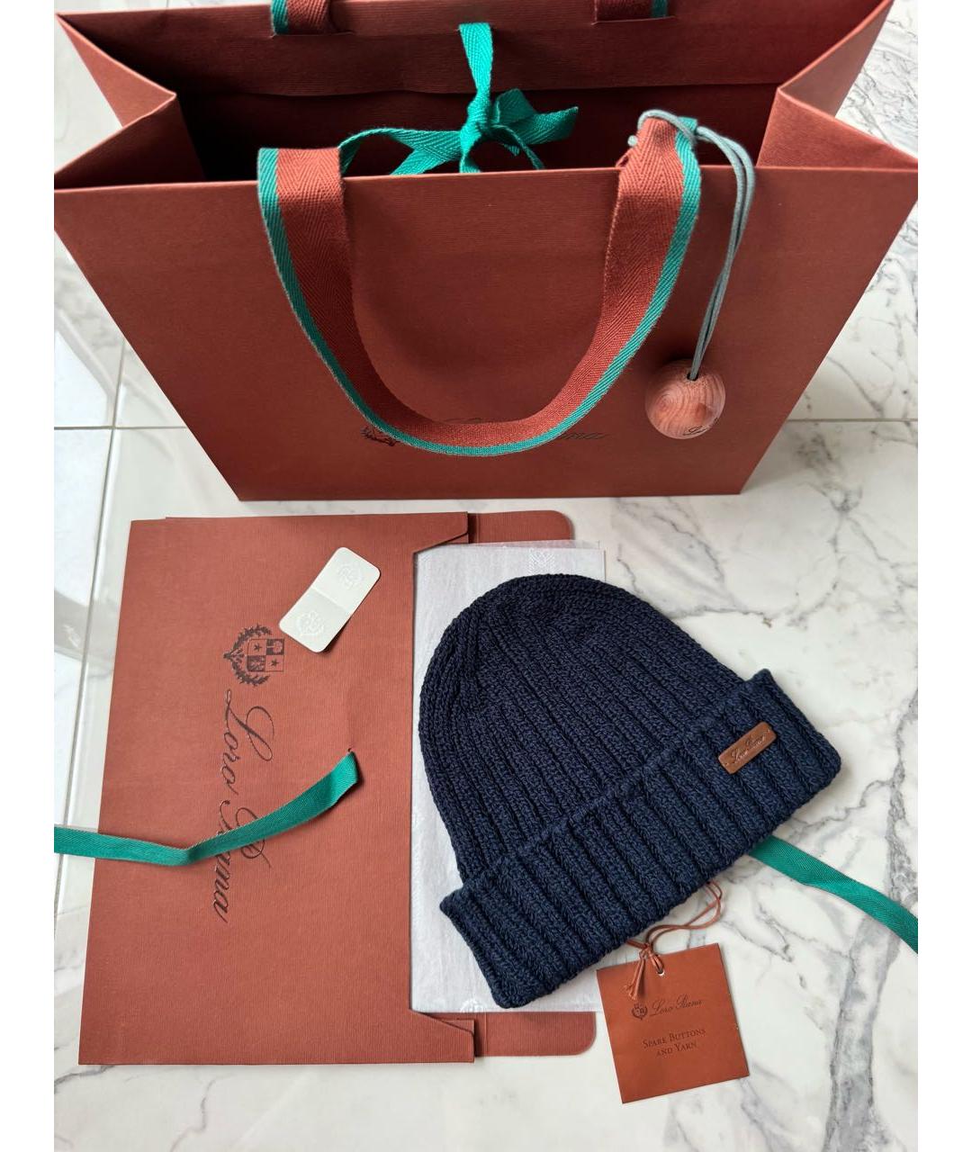 LORO PIANA Темно-синяя хлопковая шапка, фото 6