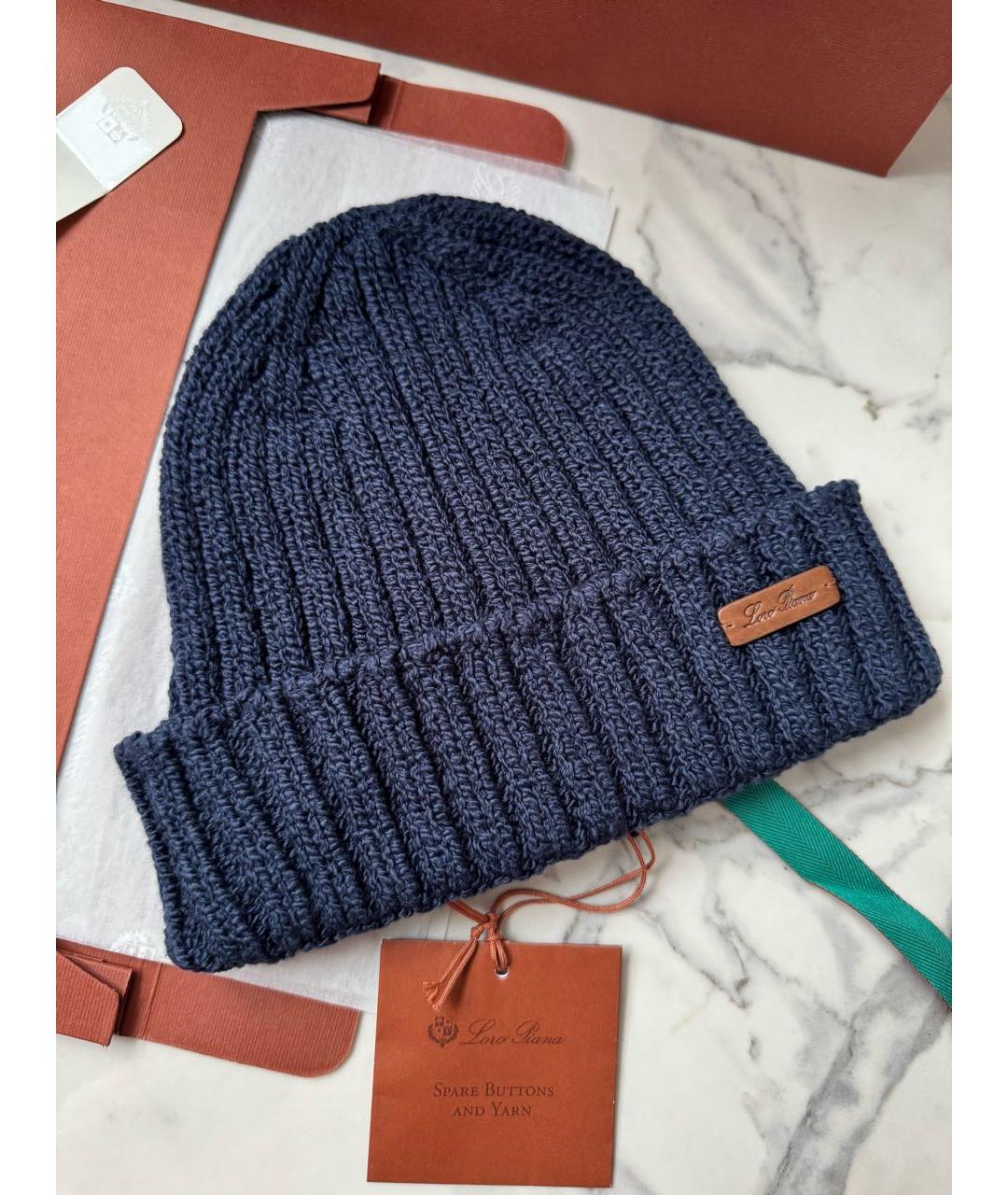 LORO PIANA Темно-синяя хлопковая шапка, фото 7