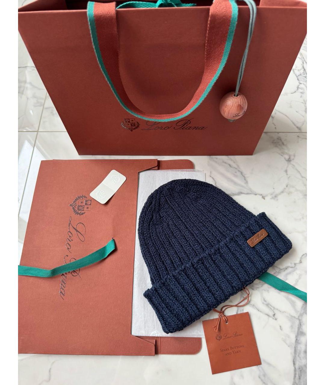 LORO PIANA Темно-синяя хлопковая шапка, фото 2