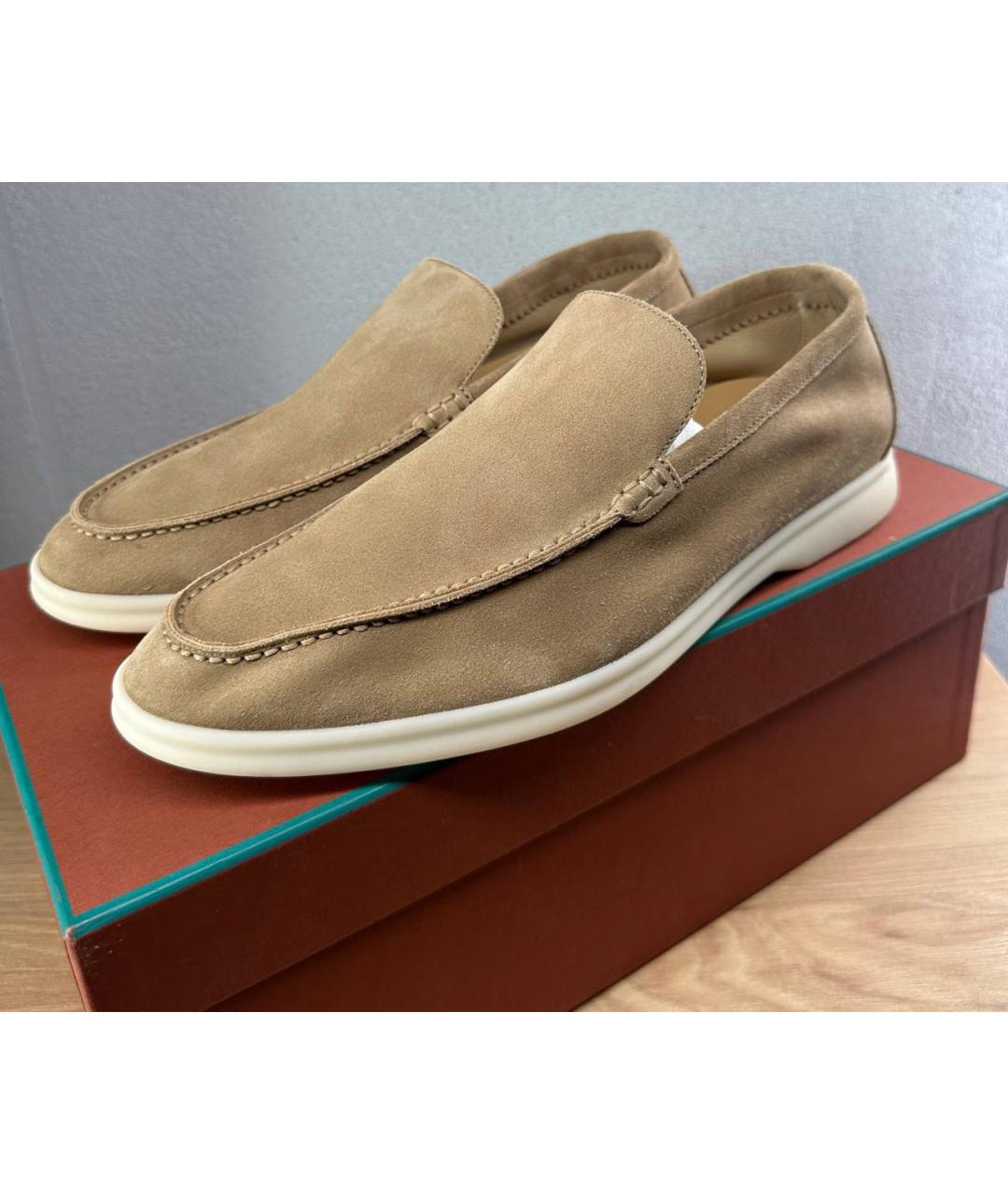 LORO PIANA Бежевые замшевые лоферы, фото 5