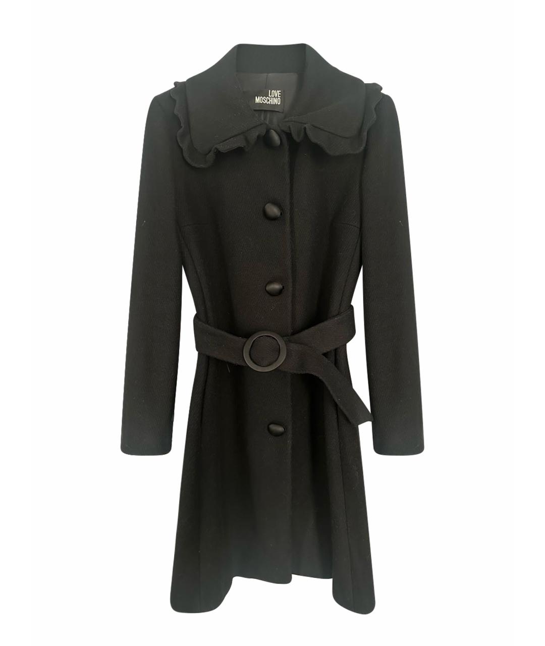 LOVE MOSCHINO Черное шерстяное пальто, фото 1
