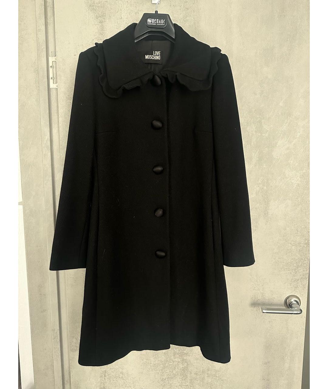 LOVE MOSCHINO Черное шерстяное пальто, фото 4