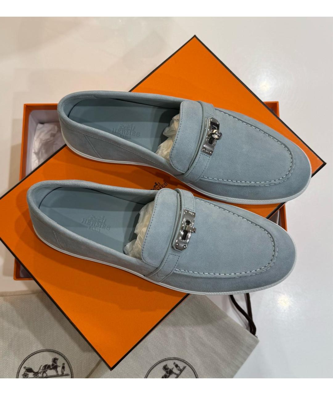 HERMES Голубые лоферы, фото 6
