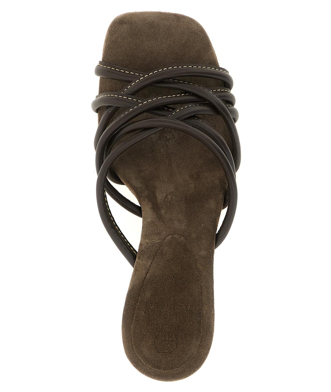 BRUNELLO CUCINELLI Коричневые кожаные мюли, фото 4