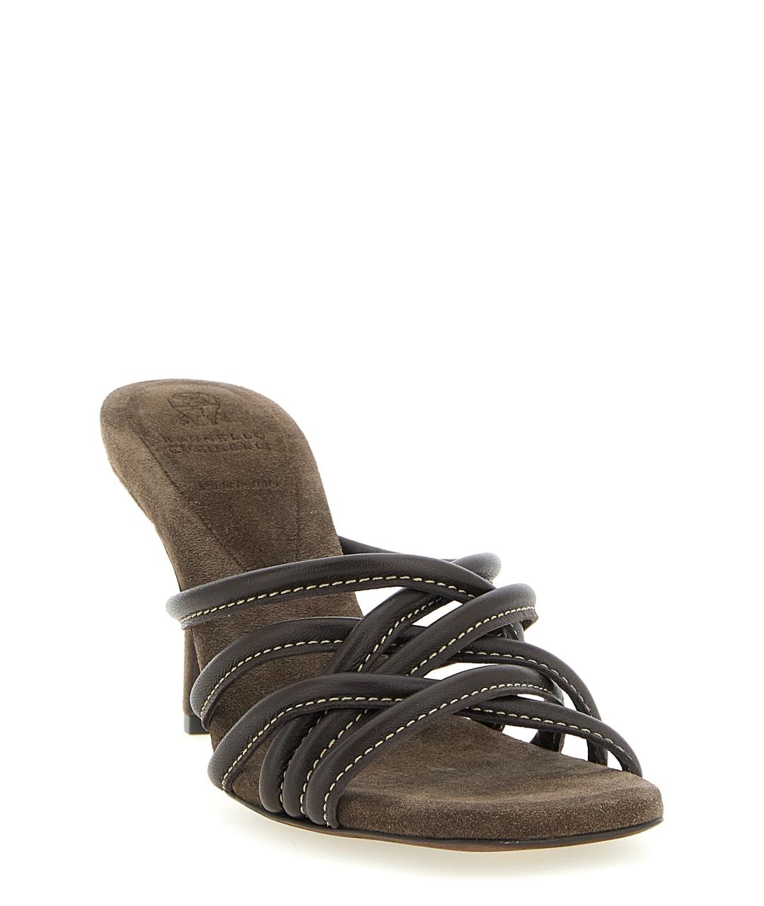 BRUNELLO CUCINELLI Коричневые кожаные мюли, фото 2